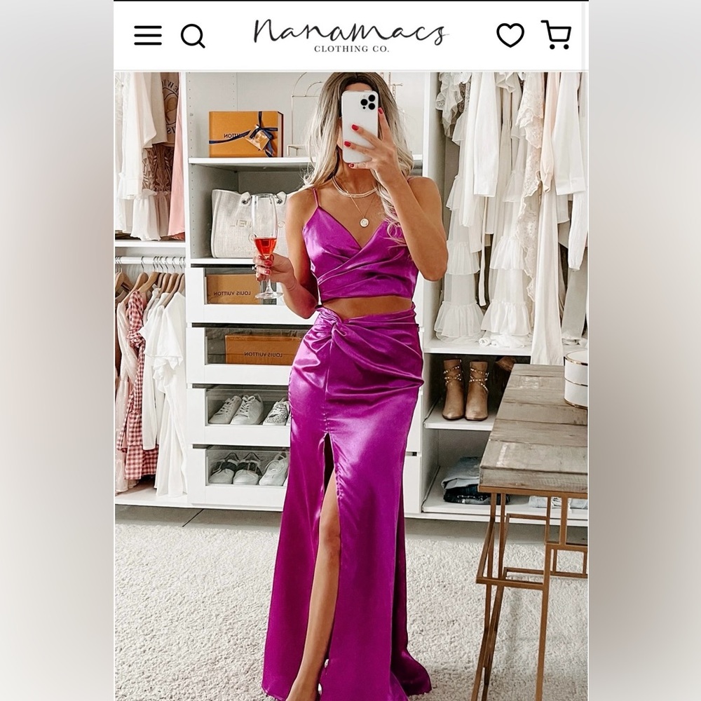 Elevated Sophistication Satin Twist-Front Cut-Out Maxi Dress (Purple)